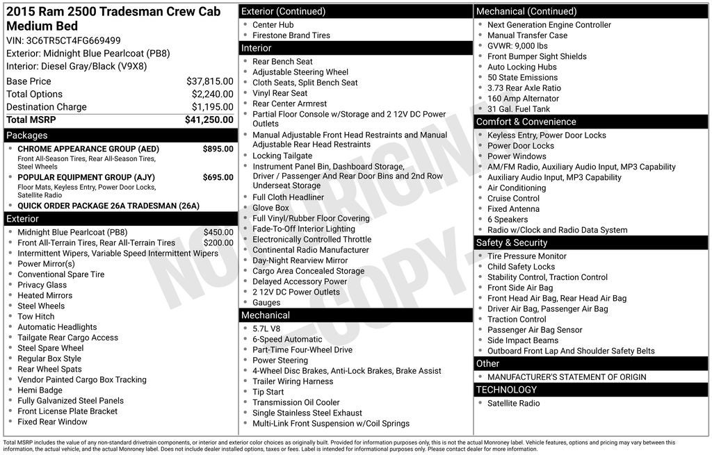 2015 RAM 2500 Tradesman