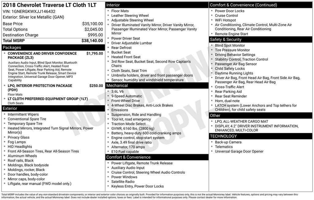 2018 Chevrolet Traverse LT Cloth w/1LT