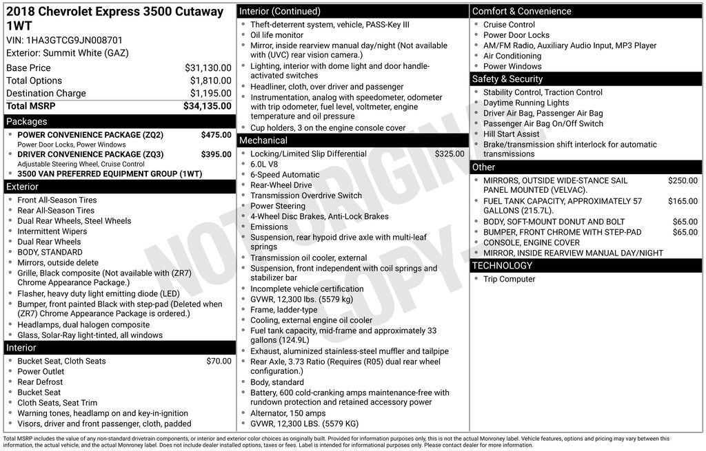 2018 Chevrolet Express 3500 Work Van Cutaway